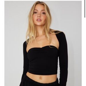 Garage Black Long Sleeve Square-Neck Crop Top